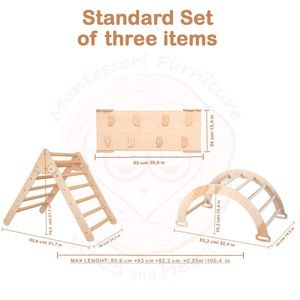 Set of three Montessori items Foldable triangle Climbing Arch Rock Standard Size